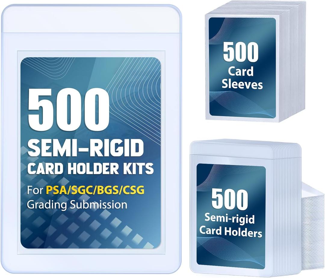 500ct Semi-Rigid Card Holder and 500ct Penny Sleeves, Card Saver with 1/2" Lip, Grading Card Sleeves for PSA, BGS, SGC Submission, Toploader Card Protectors for Grade Sending Collection (500pcs+500pcs)