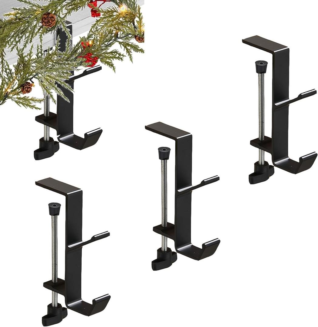 Fireplace Stocking and Garland Hanger, 2 in 1 Mantel Hanger for Garland, Fireplace Stocking Holders for Mantle Garland Hooks for Xmas Holiday Home Party Decoration (Black,3)