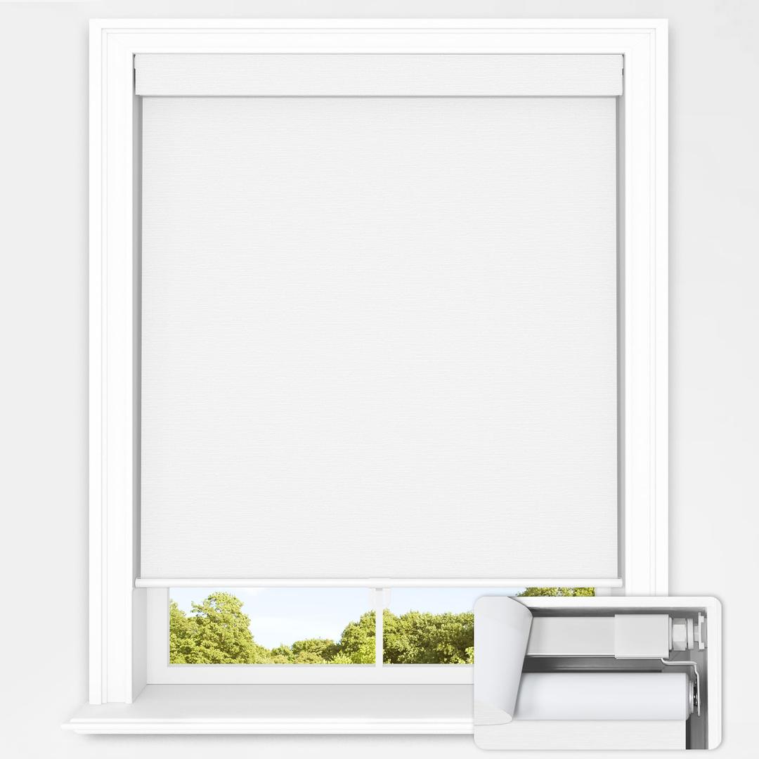 UNISHADES No Tools No Drill Cordless Blackout Roller Shades for Indoor Windows, Easy to Install, Darkens Rooms, Blocks Heat, and Protects Against UV Rays, Window Size 23.5” W × 72" H White
