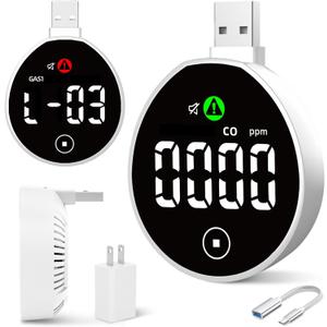 USB 2-in-1 Gas & Carbon Monoxide Detectors with Touch Screen, Plug-in/USB-A/USB-C Powered CO & Gas Detector Alarm, CO, Natural Gas, Propane, Methane, Explosive Gas Alarm (1-Pack)