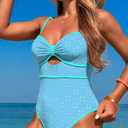 HXN Women's One Piece Swimsuit Tummy Control Bathing Suit Color Block Cutout Slimming Swim Suit Swimwear 2025 (Blue, M)