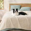 Bedsure ComfyFleece Waterproof Blanket for Bed - Soft Plush Dog Blankets for Large Dogs Corduroy Fleece Washable, Cozy Calming Reversible Furniture Protection for Pet Cat,86"x90", Queen,Cream