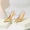 RIBONGZ Sexy Slingback Pumps Elegant Dressy Heels for Women Closed Toe Pointy High Heels Wedding Bride Prom Party Evening Shoes (8.5, Gold_buckle)