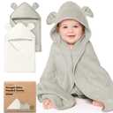 KeaBabies 2-Pack Hooded Baby Towels for Newborn - 30x30 Soft & Absorbent Viscose from Bamboo Baby Bath Towels with Hood for Infant, Toddler,Kids,Boys Girls,Newborn Bath Essentials (Graphite, Petite)