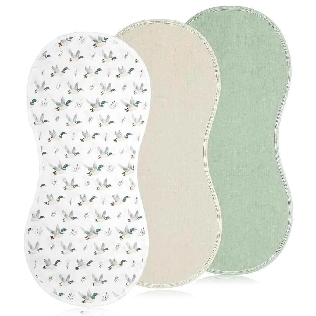 3 x Hahafelt 3 Pcs Changing Pad Liners Fits in Peanut Shape Changing Pad Waterproof Diaper Mats Organic Cotton Peanut Mats are Warm on a Baby's Back, Washable Reusable (Mallard Duck,Flaxen)