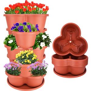 5 Tier Vertical Planters Stackable Gardening Planter for Strawberries, Flowers, Herb and Vegetables, Brick Red