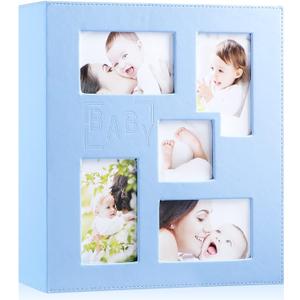 Ywlake Baby Photo Album 4x6 500 Pocket Pictures, Leather Cover Newborn Shower Boy Bebe Album Holds 500 Horizontal Vertical Photos Blue