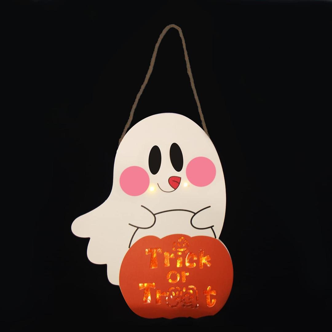 CCINEE Halloween Hanging Sign,Trick or Treat Door Hanger Decor with LED Light for Halloween Indoor & Outdoor Party Decoration