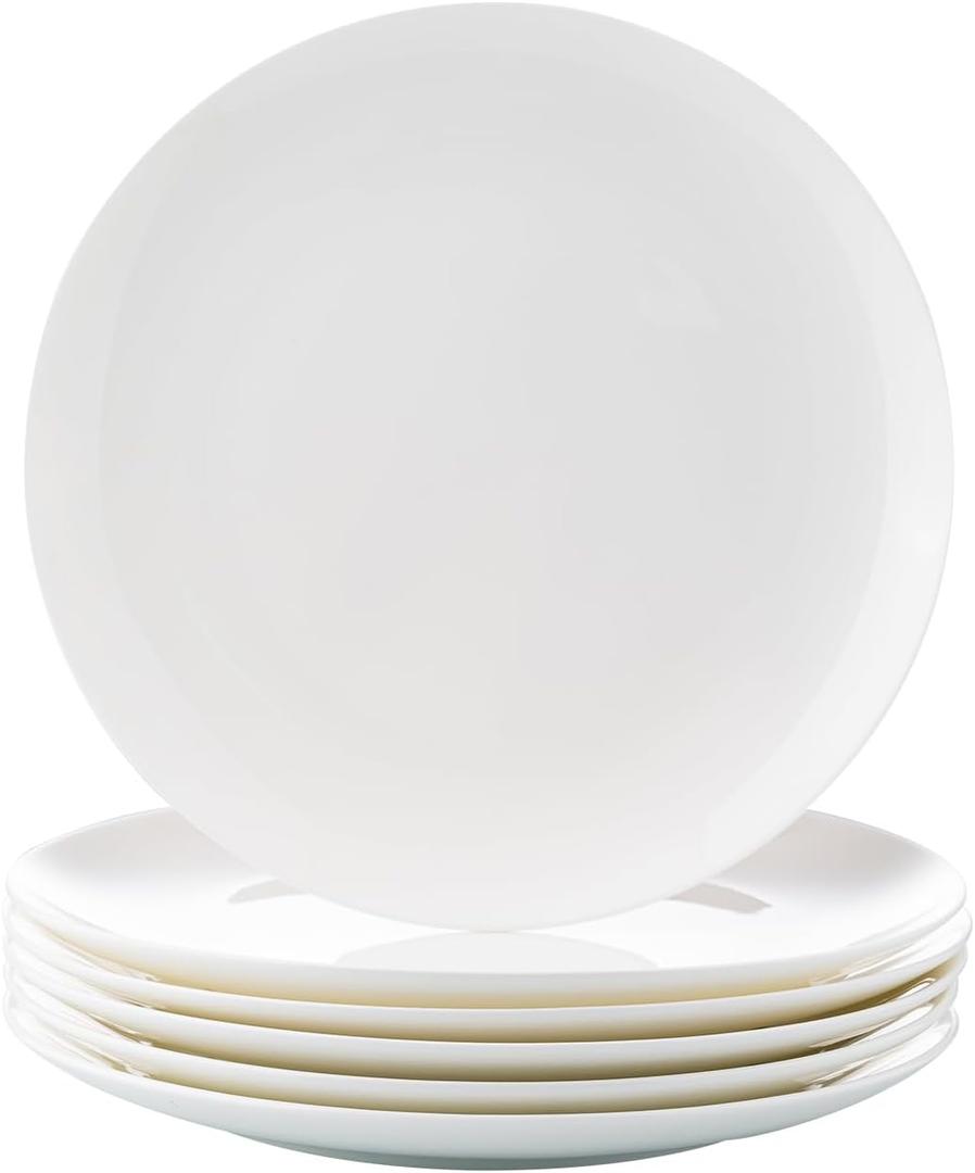 Fine Bone China Dessert Plates 6-Piece, Cake Plate, Side Plate 8 Inches, Fine Glaze With Pure White Color Sturdy and Durable, Thin Thickness and Light Weight, Microwave and Dishwasher Safe