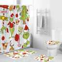 LIN&BABAY 4Pcs Christmas Shower Curtain Set with Non-Slip Rugs, Toilet Lid Cover and Bath Mat, Christmas Bathroom Decor with Hooks 71'' x 71'' (White)