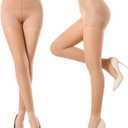 MANZI 2 Pairs Footless Sheer Tights for Women Tummy Control 30 Denier Figure-Shaping Leggings and Dance Tights, Medium 