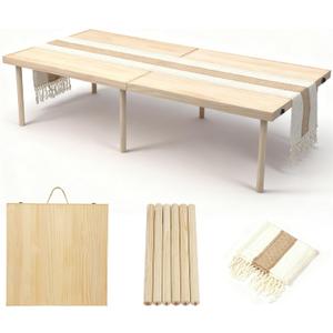 Portable Wooden Outdoor Low Picnic Table for Floor Seating, Beach, Camping, BBQ, Backyard, 60x30in Seating