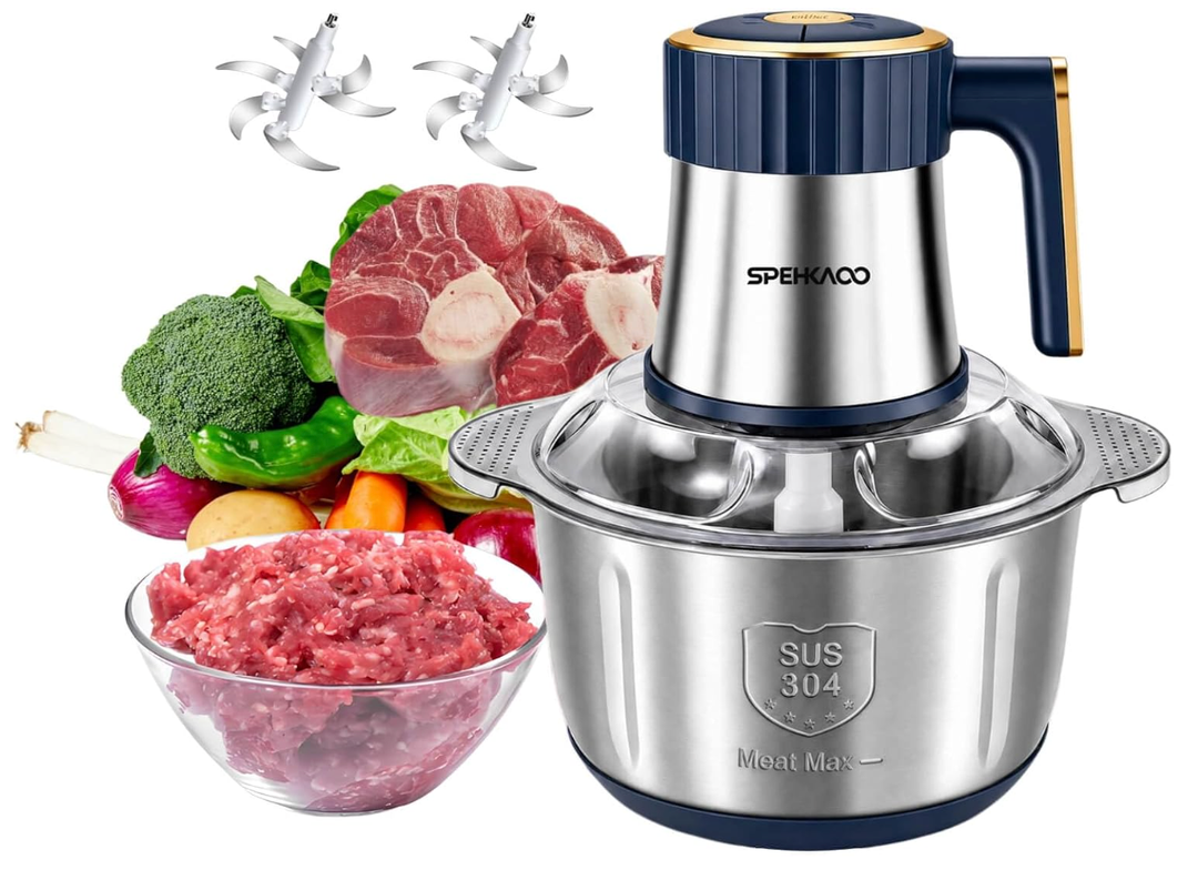 Food Processor,5-Speed Electric Food Chopper,Meat Grinder 5L(20Cups) with Two 6-Blade Sets,500W Powerful Vegetable Chopper Used for Dough Mixing,Meat, Nuts, Fruits, Garlic and Vegetables