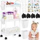 Ripeng 3 Tier Diaper Caddy Movable Baby Diaper Cart Storage Cart Newborn Essentials Caddy Organizer Mobile Shelving Unit for Baby Nursery Changing Table(White)