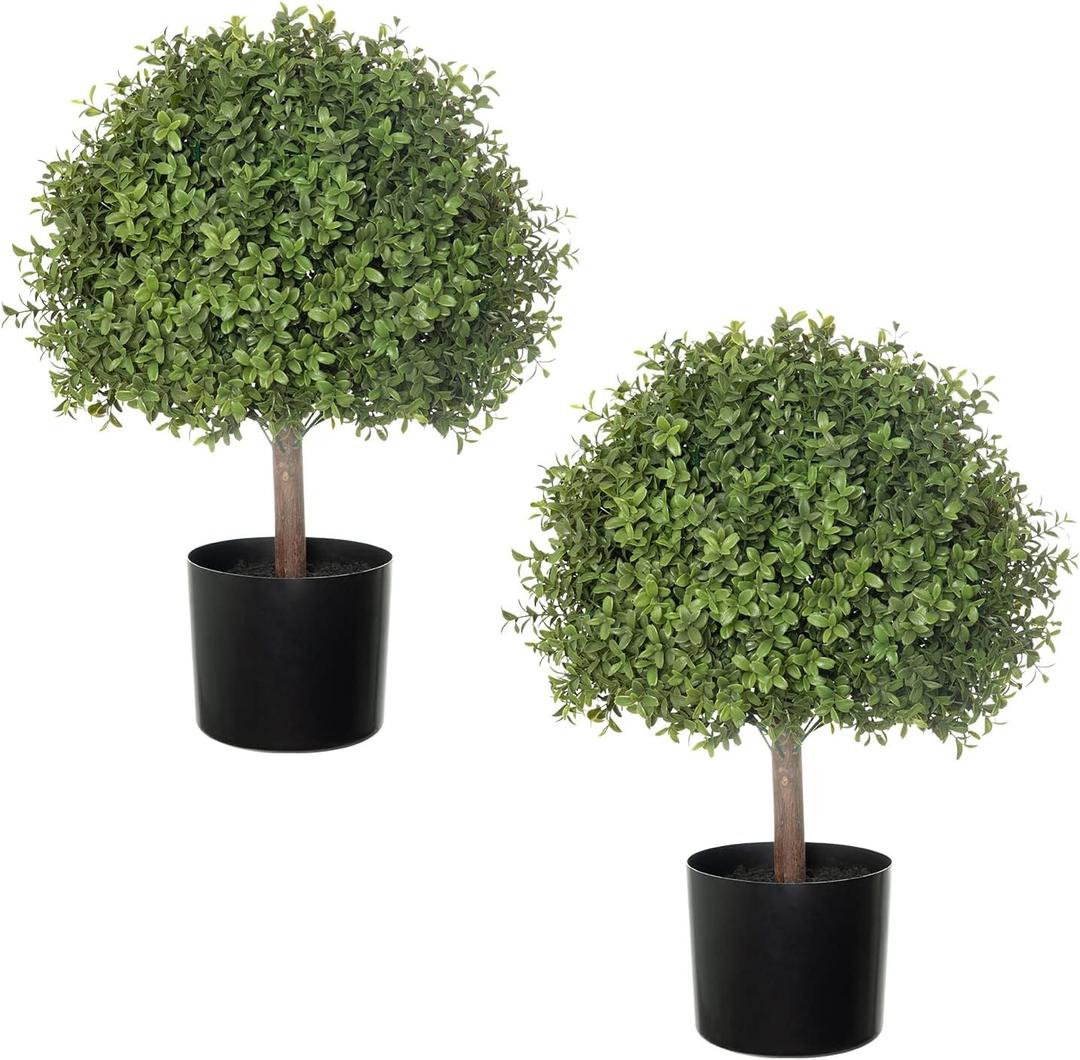 2 Pack 24.5inch Artificial Topiary Ball Plants, Faux Boxwood Ball in Pot, Fake Outdoor Plant for Front Door Decor, Home Decor, Garden, Wedding Decor (Green)