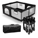 Foldable Baby Playpen with Gate, Extra Large Collapsible Play Yard for Babies & Toddlers, Portable Travel Play Pen with Fence, Safe Activity Center for Indoor & Outdoor Use (59"×71" Black)
