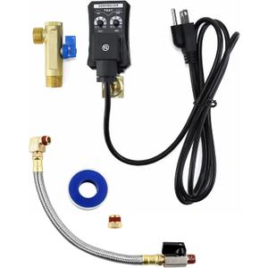 QWORK Automatic Timed Condensate Drain Valve with Steel Hose 1/4 Inch NPT Drain Valve Elbow Fitting, 1/2" Ac110v 2-way Direct-acting Drain Valve US Plug for Compressed Air (Split Set) QWORK Automatic Timed Condensate Drain Valve with Steel Hose 1/4 Inch NPT Drain Valve Elbow Fitting, 1/2" Ac110v 2-way Direct-acting Drain Valve US Plug for Compressed Air (Split Set)