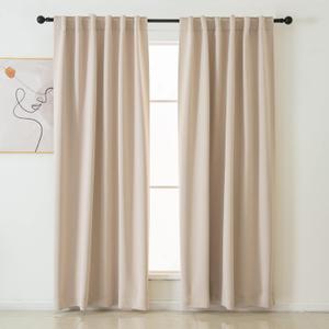 Pickluc Blackout Curtains 96 Inches Long 2 Panels, Black Out Drapes for Bedroom or Living Room, Back Tab and Rod Pocket Top, Set of Two, Ivory, 52" Wide and 96" Length.