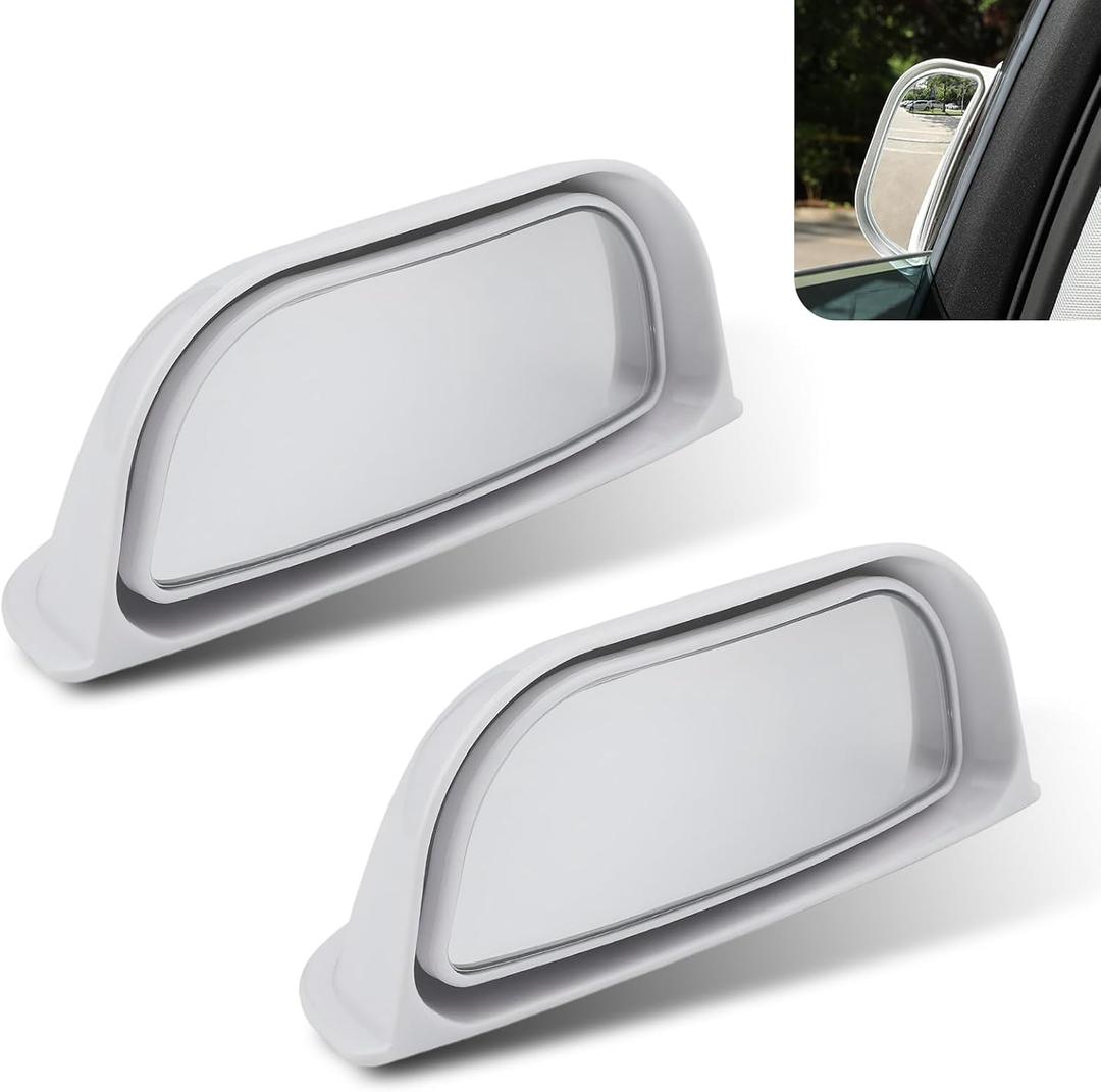 2 PCS Back Passenger Blind Spot Mirrors, 1.8" x 5" Adjustable Wide Angle B-Pillar Blind Spot Mirror, Car Side View Mirror for Get-Off Safety, Universal Accessories for Most Cars (White)