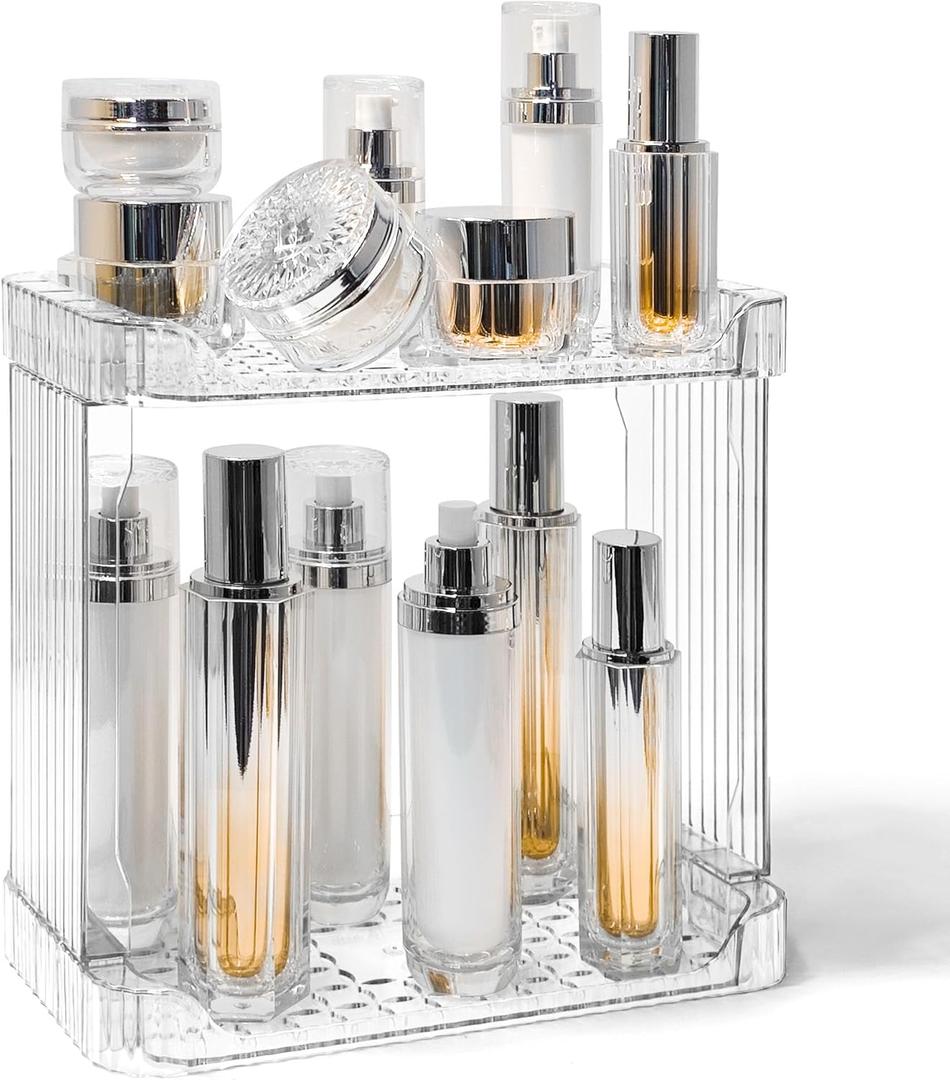 Bathroom Counter Organizer Cosmetics Skincare Organizers Skincare Makeup Organizer Countertop Holder for Perfume-2 Tier-Clear (11" x 5.9" x 10.6")