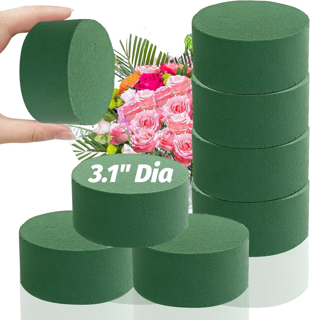 6 Pcs Round Floral Foam Blocks,3 in Green Wet Dry Florist Foam Circles,Artificial Fresh Flower Plant Arrangements Foam for Wedding Party Home DIY Decor Crafts
