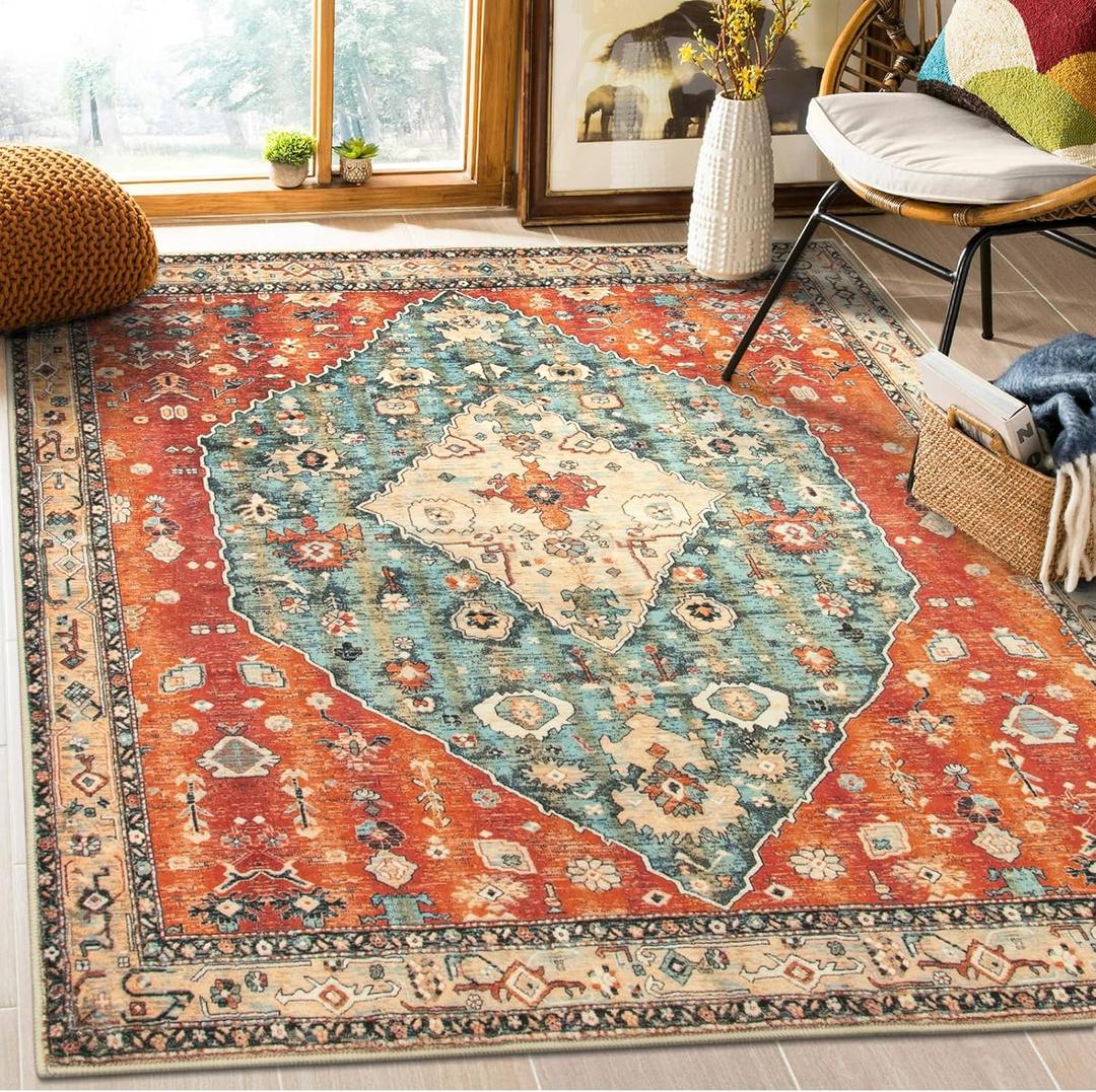 Lahome Boho Tribal Square 6x6 Area Rug, Washable Rugs for Bedroom Aesthetic Soft Living Room Rugs, Oriental Non Slip Non-Shedding Indoor Accent Floor Carpet for Nursery Home Office