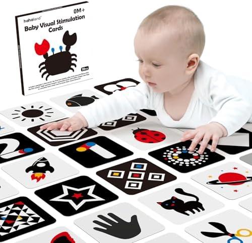 hahaland High Contrast Baby Flashcards - Black and White Infant Baby Cards 0-6 Months Tummy Time 0-3-6 Months Montessori Sensory Cards 20 PCs 6''×6'' Newborn Brain Visual Stimulation