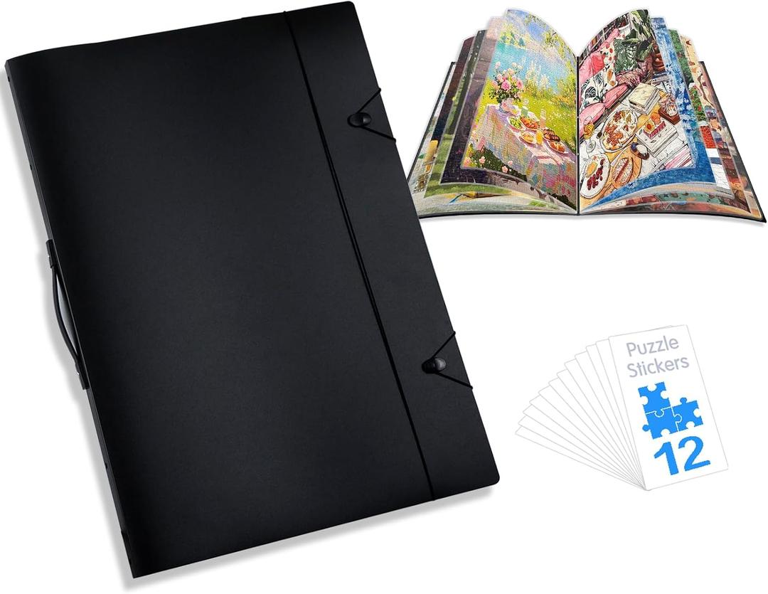 Puzzle Storage Folder Keeper for Enthusiasts, Jigsaw Binder 20"x 28" Iarge Capacity 1000-Pieces Puzzle Organizer Accessory Comes with 12 Puzzles Stickers