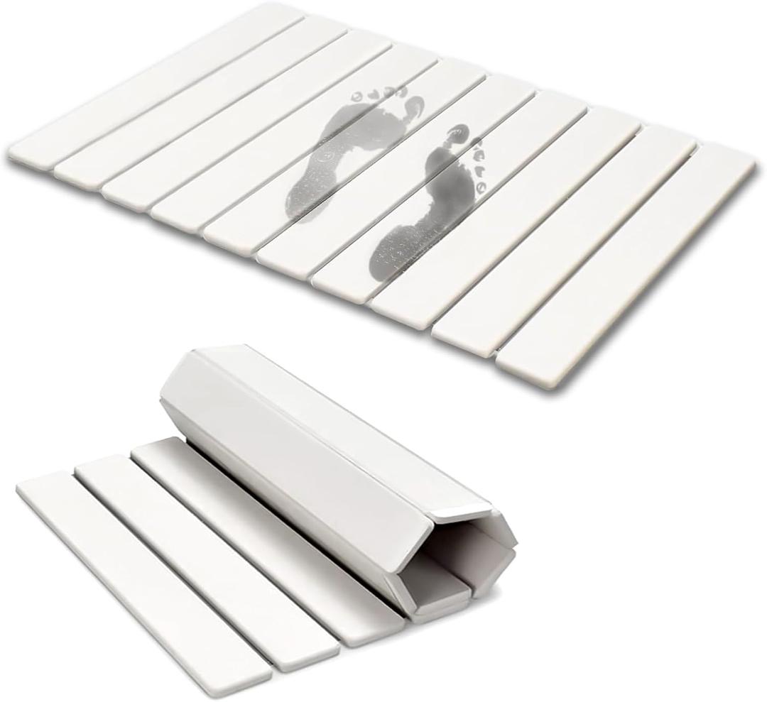 Foldable Stone Bath Mat, 23.6x15.5 Inch Super Absorbent Diatomaceous Earth Mat, Non-Slip Quick Drying and Easy to Clean for Bathroom, White