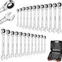 HORUSDY 24-Piece Ratcheting Wrench Set | Metric and SAE | Ratchet Combination Wrenches Set with Organizer | 72-Tooth | Chrome Vanadium Steel | 6-18 mm & 1/4 to 3/4 (24-Piece)