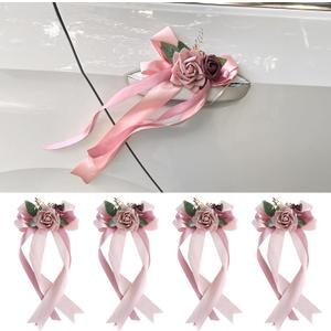 4 PCS Wedding Car Door Handle Decorative Flowers, Pink Artificial Cars Bouquet Flower Bowknot Ribbon Decor, Just Married Automotive Decorations Accessories for Door Handles 4 PCS Wedding Car Door Handle Decorative Flowers, Pink Artificial Cars Bouquet Flower Bowknot Ribbon Decor, Just Married Automotive Decorations Accessories for Door Handles