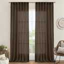 LAMIT 95 Inches Long Linen Curtains for Living Room, Back Tab and Rod Pocket Semi Sheer Curtains Light Filtering Farmhouse Drapes for Bedroom/Dining Room, Dark Brown, Set of 2, 52 x 95 Inch