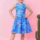 Funnycokid Girls Dress Summer Sleeveless Sundress Birthday Outfit Twirly Mermaid Party Kids 4-15 Years (Blue, L)