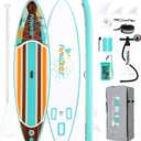 FunWater Inflatable Stand Up Paddle Board with Premium SUP Paddleboard Accessories, Wide Stable Anti-Slip EVA Deck, 11'/10'6" Paddle Boards for Adults & Youth of All Skill Levels (Blue Orange Maple Woodgrain)