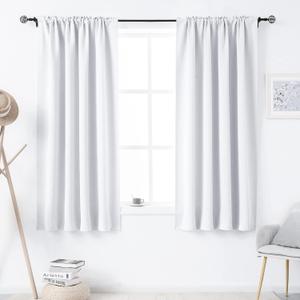 DUALIFE Pure White Room Darkening Curtains for Bedroom Small Windows - 45 Inch Length Rod Pocket Thermal Insulated Block Out Soundproof Curtains for Living Room Set of 2 Panels (White 42x45 Inch) 