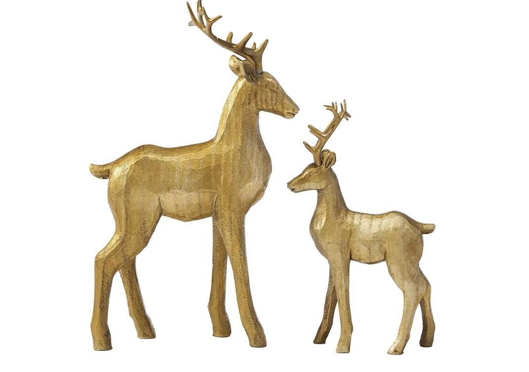 DN DECONATION Reindeer Christmas Decorations – 2 PCS Gold Xmas Deer Decor Figurines – Tabletop Vintage Resin Christmas Decor Indoor, Reindeer Sculptures for Home Winter Room