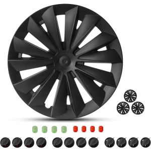 Wheel Covers for Tesla Model Y 19 Inch Hubcaps,Matte Black Gemini Wheel Cover Replacement Kit Compatible with Tesla Model Y 2020-2024 (Swords Shadow)