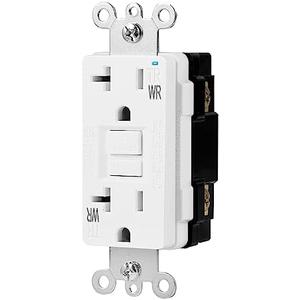 Amazon Basics Weather-Resistant Tamper-Resistant GFCI Receptacle with LED Indicator, Self-Test Feature, Ground Fault Circuit Interrupter for Indoor or Outdoor Use, 20 Amp, White