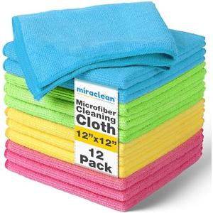 MIRACLEAN Microfiber Cleaning Cloth 12 Pack - 12 x 12 inches - Rags for Cleaning House Streak-Free Wipes for Screens, Dusting & Appliances - Premium Micro Fiber Cloth for Cleaning