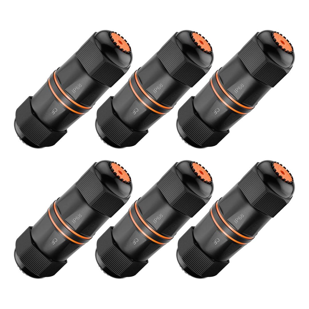 VCELINK CAT6A Waterproof Ethernet Coupler IP68 Short Profile, Female to Female Outdoor RJ45 Connector Shielded, Network Cable Extender 10Gbps for CAT6A/CAT6/CAT5E/CAT5 Cables 6-Pack, 3.23in