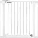 BABELIO Metal Baby/Dog Gate 29''-48'' Auto Close Extra Wide Pet Barrier for Stairs & Doorways, Pressure Mounted Walk Thru Child Door, NO Need Tools and Drilling, with Wall Cups (White)