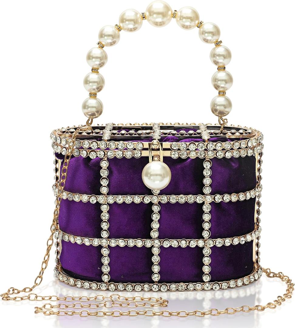 CARIEDO Evening Handbag Women Clutch Purses with Pearl Diamonds for Wedding Prom Birthday Party Dinner Accessories (Purple)