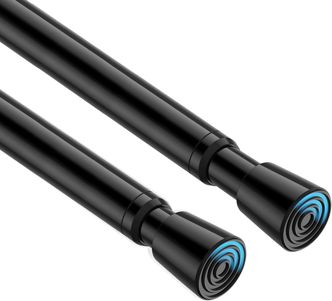 2 Pack Spring Tension Curtain Rod 33 to 59 inch Adjustable Curtain Rods No Drilling Spring Loaded Curtain Rods for Windows Doors, Black