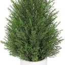 Briful 27'' Artificial Cedar Topiary Trees, 1 Pack Realistic Faux Cypress Outdoor Plants, Fake Front Porch Trees, UV Protection Patio Trees in White Pot for Outside