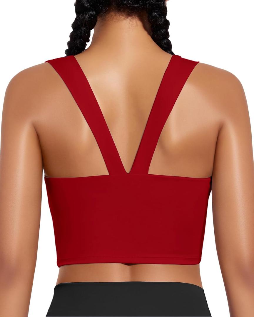 XUNYU High Support Sports Bra for Women Workout Tops Built in Bra Athletic Tank Top High Impact Padded Longline Yoga Bra (Red, L)