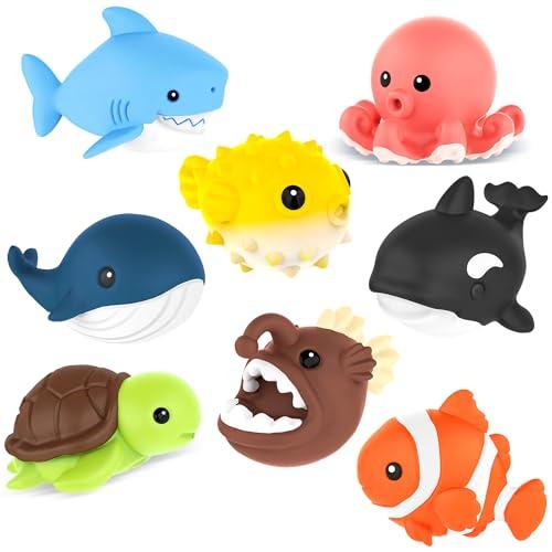 Zippytots 8 PCS Ocean Animal Bath Toys Mold Free Infant Bath Tub Toys for 12 Months - No Hole Bathtub Toys for Toddlers 1-3 Water Pool Toys for Baby Toddler Ages 1+