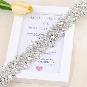 Wedding Rhinestone Trim Appliques by The Yard for Bridal Belt Sash or Wedding Dresses-Sliver-1 Piece(1.4 x 36 in) (FA-328)