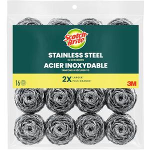 Scotch-Brite Stainless Steel Scrubbers, Scouring Pads for Cleaning Tough Baked-On Messes, Metal Scrubbers for Cleaning Dishes, 16 Scrub Pads