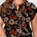 BEAUDRM Women's Plus Size Floral Blouse Retro Cap Sleeve V Neck Vacation Going Out Tops Shirt (XL)