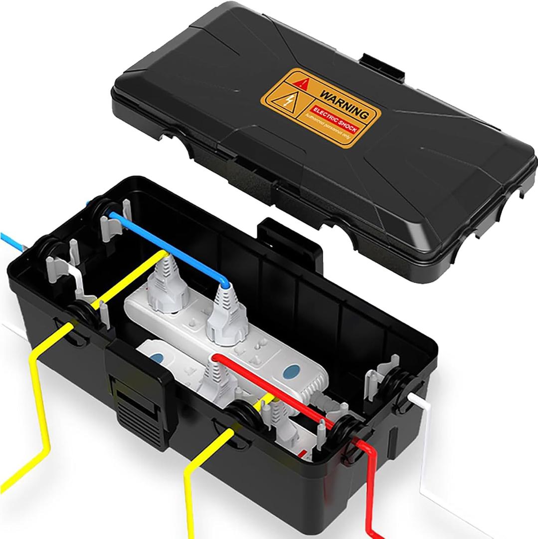 Outdoor Electrical Box (10.6x5.5x4.5 inch),Cover for Extension Cords and Power Strips,Ip54 Protect Power Strip,Weatherproof Outlet Cover for Timer Outlet,Plugs,Sockets,Holiday Light Decoration (Medium, Black)